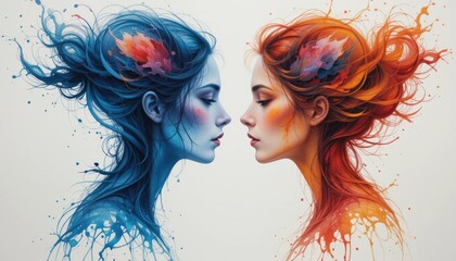 Abstract Portrait of Two Women: Blue and Orange Duality