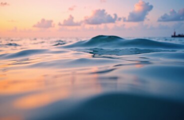 Fototapeta premium Ocean waves at sunset with pastel sky and gentle ripples across surface