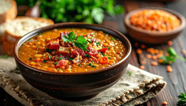 deftige Linsensuppe mit Speck