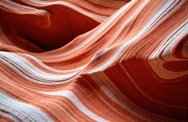 Layered sandstone waves in a slot canyon with sweeping textured curves and strata