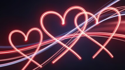 Beautiful red heart shapes created with light trails on dark background