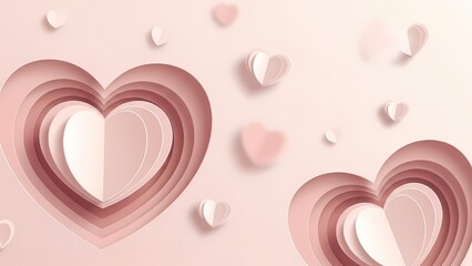 Beautiful pink paper cut heart shapes on pink background