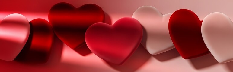 Collection of red and white hearts on pink background
