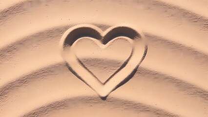 Heart shape drawn on sandy beach with beautiful shadows