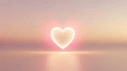 Glowing heart shape over water at sunset or sunrise