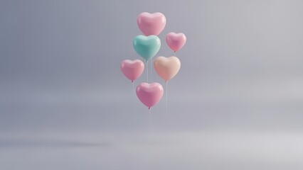 Heart shaped balloons floating in the air on a cloudy day