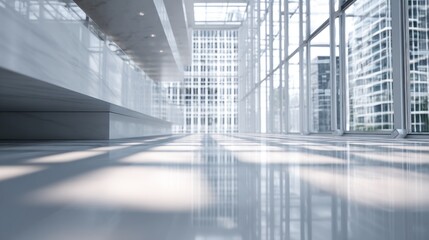 Modern architectural interior with abundant natural light and reflections