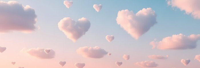 Heart shaped clouds floating in the sky