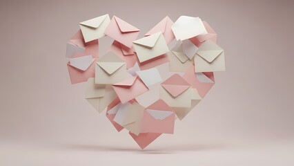 Heart shaped envelope composition on soft background