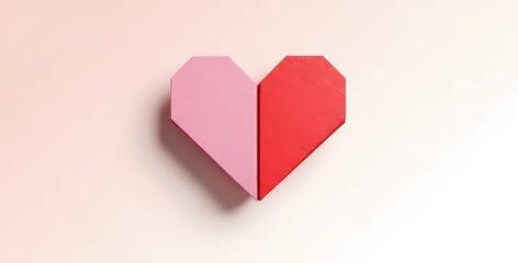 Paper heart cut out in pink and red on white background