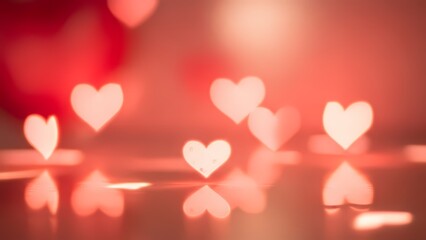 Romantic red hearts floating on reflective surface