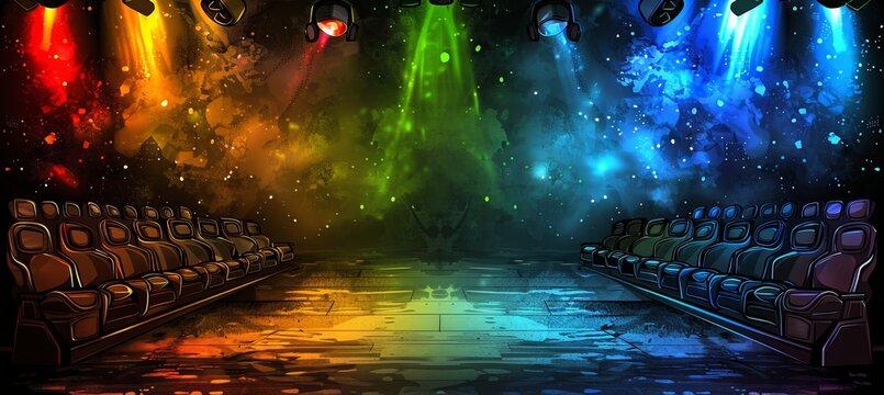 Dynamic esports competition setup with vibrant rgb lights and energetic players in digital art