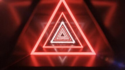 Futuristic red neon light tunnel with geometric triangular design, perspective view, and abstract background. - Powered by Adobe