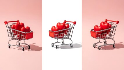 Shopping Cart Filled with Red Hearts
