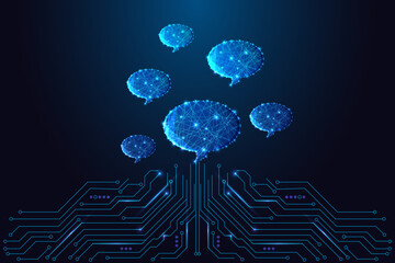 AI Communication Speech Bubbles. Digital Language, Chat Systems, Neural Dialogue Vector Illustration