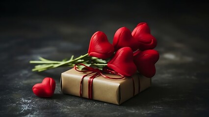 Romantic Gift Box with Red Hearts
