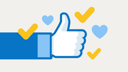 Obraz premium Thumbs up gesture. Approval like concept. Social feedback. Success symbol. Positive review agreement. Okay good job. Satisfaction vote yes. Check mark hearts. Support recommend.