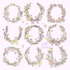 Floral wreath clipart collection, pastel spring botanical frames, a floral wreath clipart collection featuring pastel spring flowers and botanical leaves arranged in elegant circular wreath