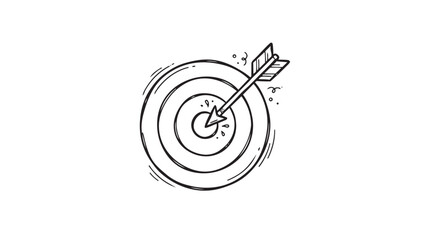 Hand-drawn sketch illustration of a target with an arrow hitting the bullseye, symbolizing accuracy and success.