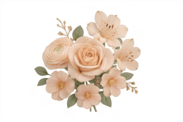 Peach floral bouquet with roses and alstroemeria on transparent background