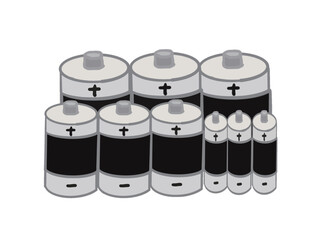Illustration of a set of batteries with different sizes lined up