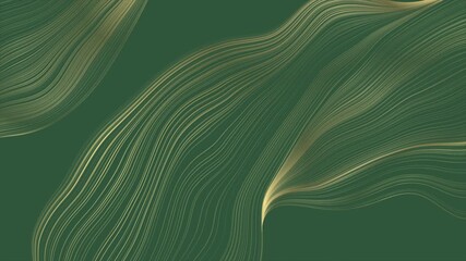 Green abstract background with golden wavy pattern. Seamless looping art deco ornament motion design. Video animation Ultra HD 4K 3840x2160