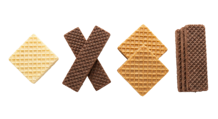 Sweet Wafer Biscuits, Chocolate and Vanilla Flavors, Isolated on White Background