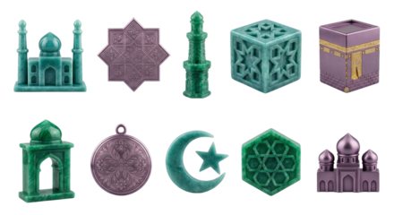 Islamic Icons Collection: Mosques, Kaaba, Crescent Moon, Geometric Patterns