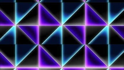 Abstract geometric pattern with glowing blue and purple neon triangles loop animation on dark background - Powered by Adobe