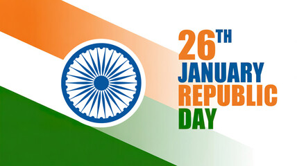 A graphic design celebrating India's Republic Day on January 26th with the national flag and emblem