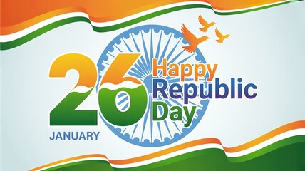 A vibrant digital illustration celebrating India's Republic Day on January 26th with a colorful design and patriotic elements.