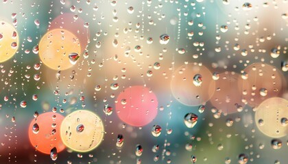 Artistic macro photography of colorful reflections in water droplets on glass surface
