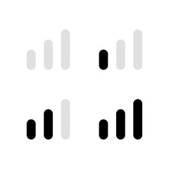 Increasing signal bar icon set, Mobile network strength symbols, Volume level indicator graphics, Progress bar UI elements, Flat vector connection icons