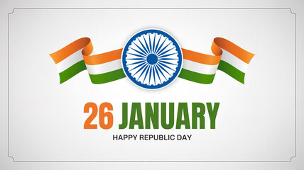 A graphic design celebrating India's Republic Day on January 26th with the national flag and emblem