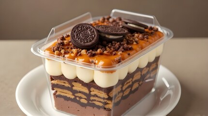 dessert box placed on a small white plate