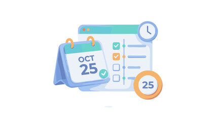 Modern 3D calendar icon. Schedule planning concept. Business time management. Checklist task list. Deadline reminder. Organization productivity. Date appointment. Agenda organizer.
