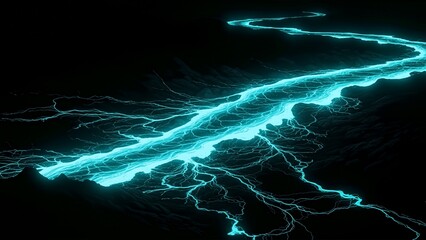 Abstract Cracked Dark Surface with Glowing Blue Energy Fissure