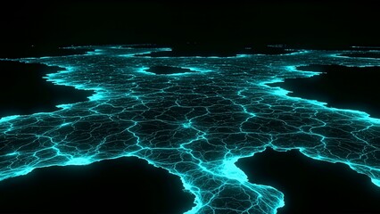 Futuristic Glowing Blue Digital Landscape Grid with Network Connections