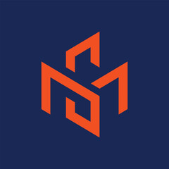 this is a flat logo design that depicts an initial M6 or 6M in bright orange color that looks clean and nice on a dark blue background