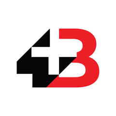 this is a flat logo design that depicts an initial letter B with a plus medical cross sign in red and black color on a white background