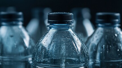 A bottle of water is sitting on a table. The bottle is clear and has a cap on it