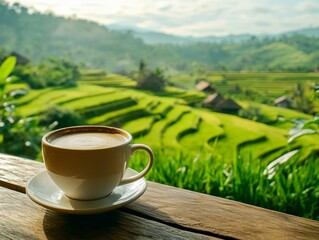 Enjoy a cup of coffee at a mountainous setting.