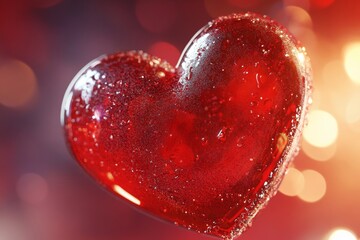 Shiny red heart with sparkling stars in the background