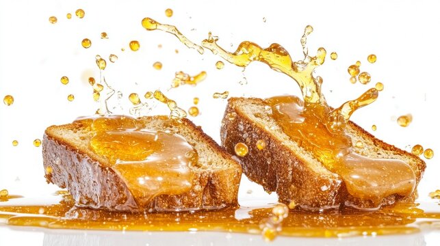 A delectable serving of French toast with syrup and a splash in the background