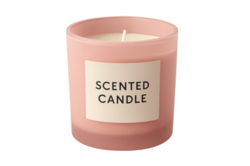 Pink scented candle glass jar mockup with transparent background