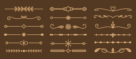 Calligraphic Ornamental Divider Collection, Featuring Vintage Decorative Lines, Text Dividers, Line Borders, Separators, and Underline Elements, Vector Illustration for Classic Typography