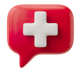 Obraz premium Modern 3D Health Message Bubble with Cross Symbol for Wellness and Support