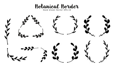 Premium Botanical Border Leaves Silhouette Bundle Nature.Vector Illustration