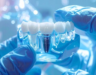 Blue Glowing Holographic Tooth Structure, 3D Printing Simulation