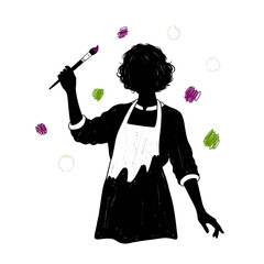 Woman Painter Silhouette with Brush and Paint.